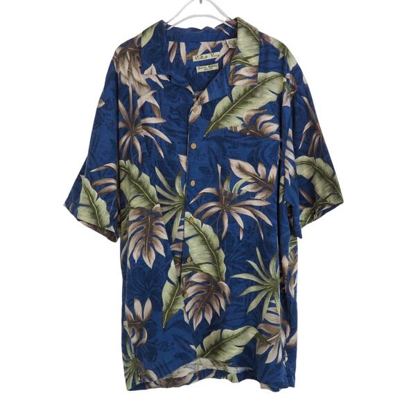 Batik Bay 1980s Vintage Hawaiian Blue Silk Tropical Button Down Shirt XL - Picture 2 of 9